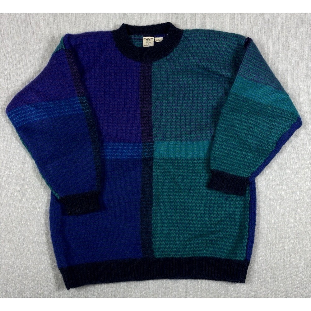Vintage 80s Kristin Paige Sportswear Chunky Knit Sweater L Purple Wool Blend